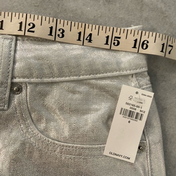 NWT Old Navy Size 6 Silver Shine Metallic Zip Stretch Denim A Line Mini Skirt - Picture 10 of 12